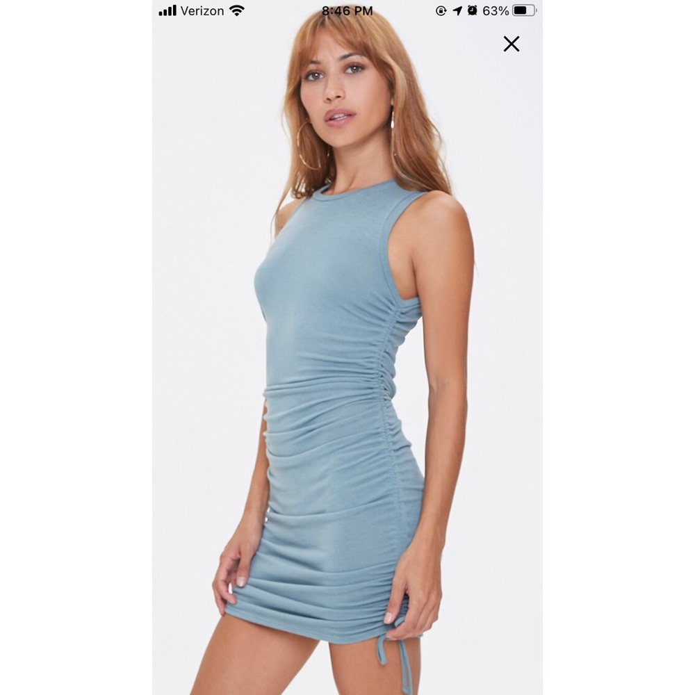NWT ruched drawstring mini dress